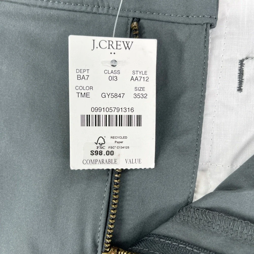 New J.Crew Tech Pant Mens 35x32 Gray Slim Fit Flex Performance Chino AA712